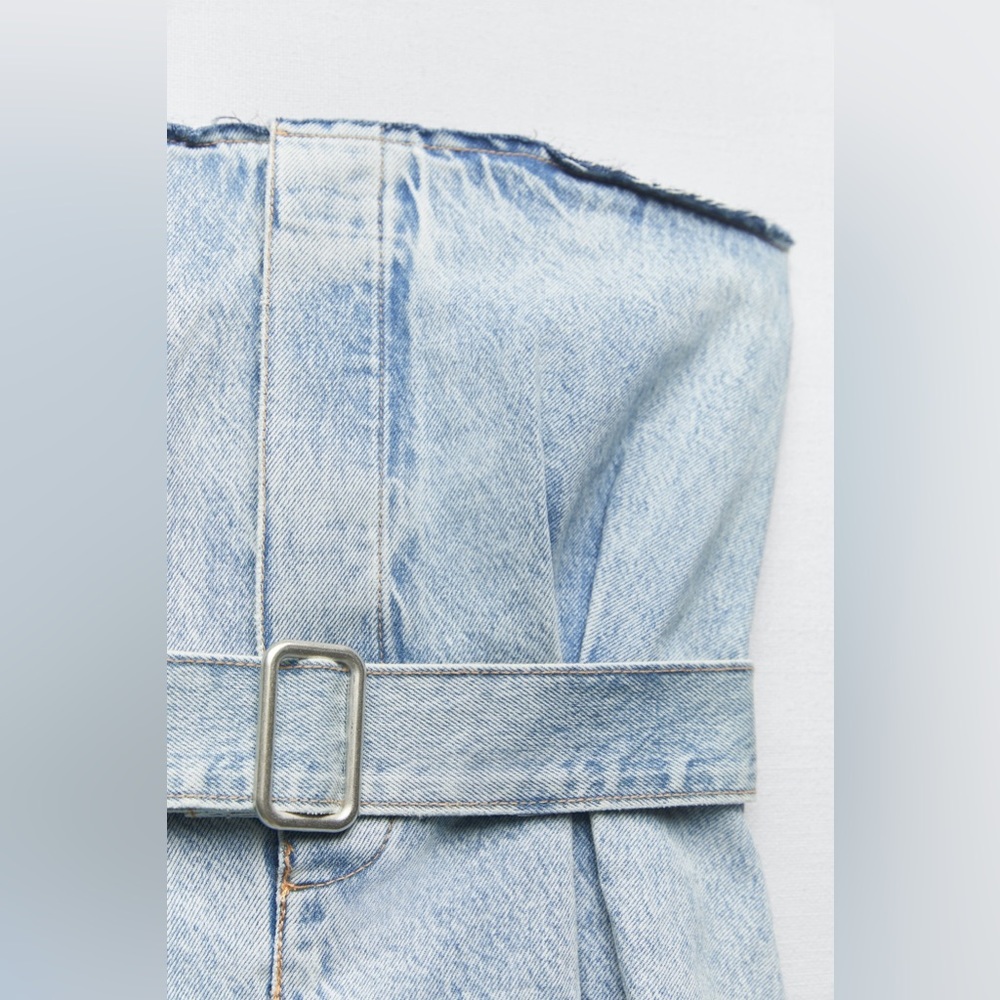 Zara nwt denim jeans belted corset strapless top - Picture 5 of 8
